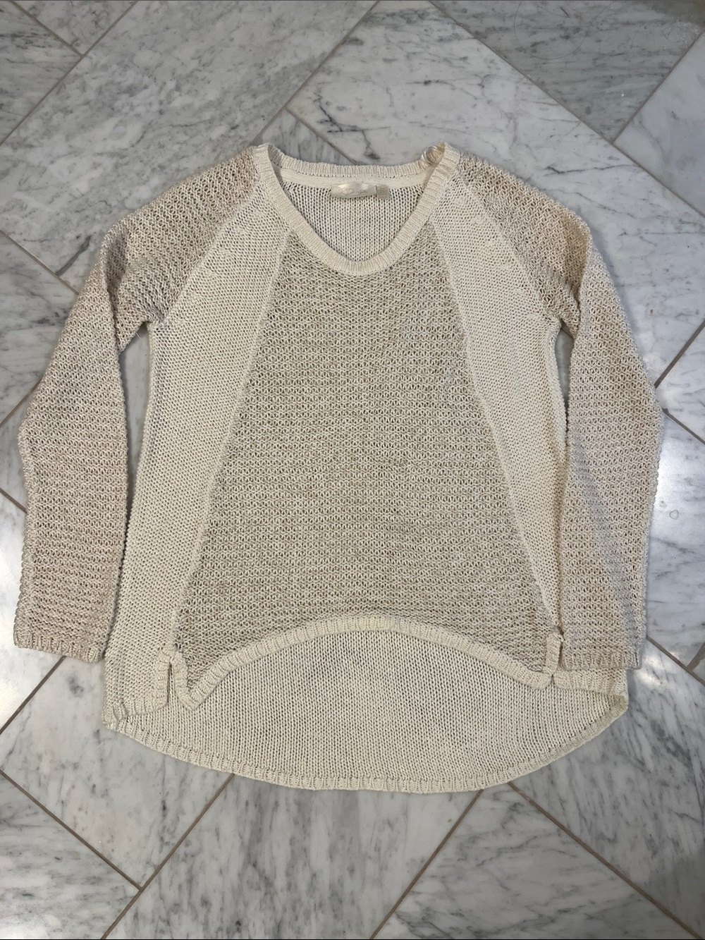 RD Style Cream Open-Knit V-Neck Sweater